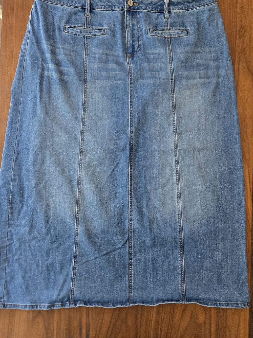 Panel Denim Midi Skirt Blue Jean Utility Pocket Modest Western Boho 90s 18W